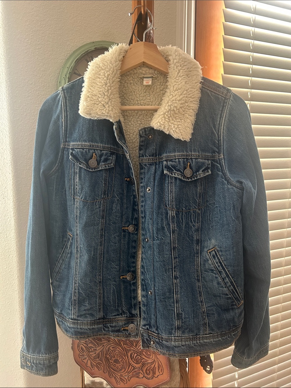 Cat & Jack Blue Denim Jacket with Cream Sherpa Collar